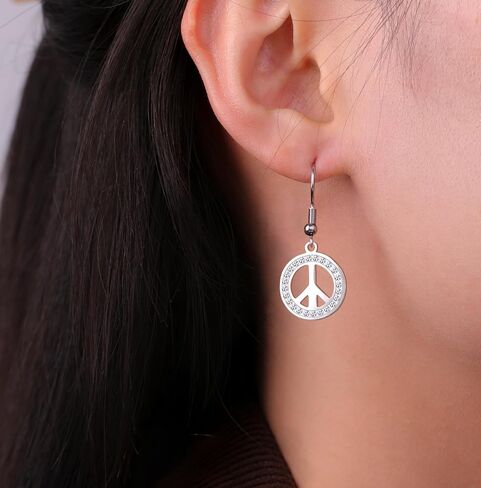 Peace Sign Symbol Dangle Drop Earrings for Women Geometric Round Statement Anklet Hippie Party Dressing Accessories Jewelry Gifts in Kuwait