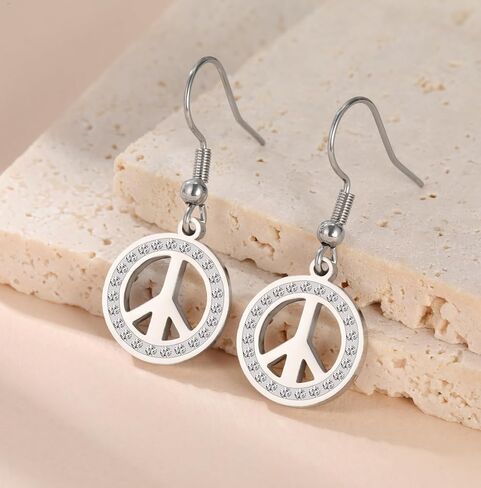 Peace Sign Symbol Dangle Drop Earrings for Women Geometric Round Statement Anklet Hippie Party Dressing Accessories Jewelry Gifts in Kuwait