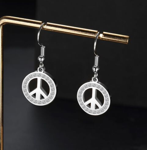 Peace Sign Symbol Dangle Drop Earrings for Women Geometric Round Statement Anklet Hippie Party Dressing Accessories Jewelry Gifts in Kuwait