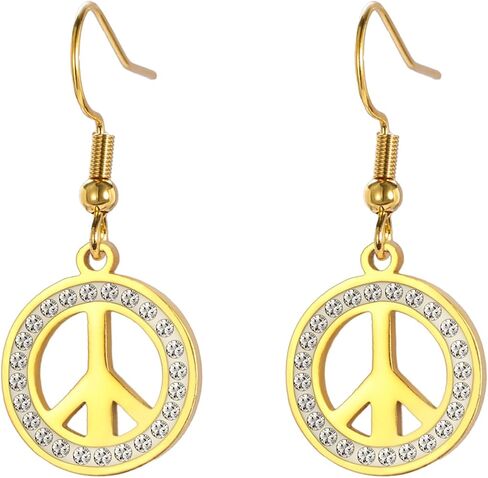 Peace Sign Symbol Dangle Drop Earrings for Women Geometric Round Statement Anklet Hippie Party Dressing Accessories Jewelry Gifts in Kuwait