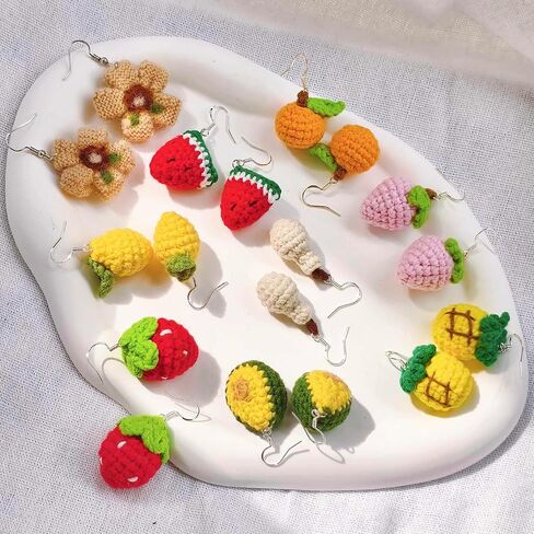 Handmade Cute Crochet Earrings for Women, Small Fruit Earrings For Holiday Gifts in Kuwait