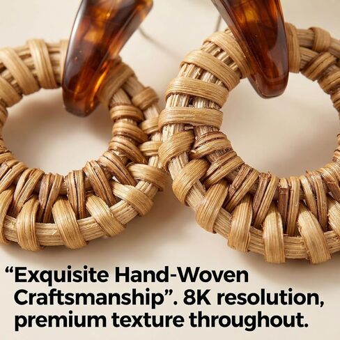 Pair of Raffia Rattan Round Drop Dangle Earrings for Women, Lightweight Bohemian Woven Circle Statement, Warm-weather Beach Playful Fun Versatile Earrings in Saudi Arabia