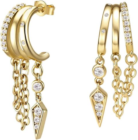 COTATI Dangle Earrings for Women,14K Gold Plated Dainty Triple Drop Chain Huggie Stud Earrings,Trendy Dangling Hypoallergenic Jewelry in Saudi Arabia