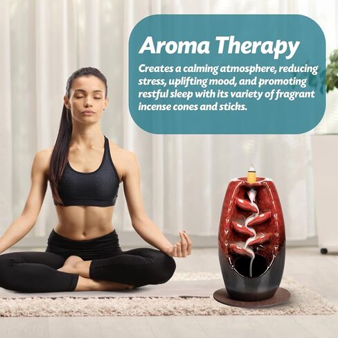 DAILYLIFE Backflow Incense Burner and Ceramic Incense Holder Waterfall, with 120 Mixed Backflow Incense Cones, 30 Incense Sticks, 1 Pad, Tweezer, Home Decor Aromatherapy Ornament, Red in Saudi Arabia