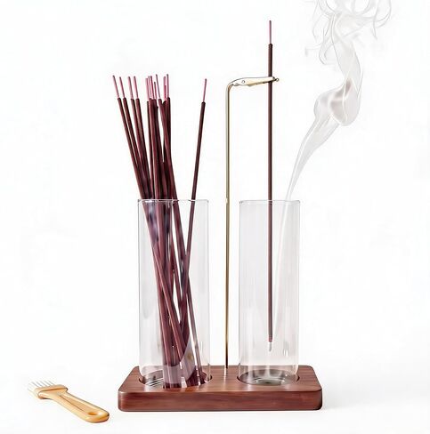 2 in 1 Anti-Ash Incense Holder for Sticks, Upside Down Hanging Incense Burner with Removable Glass Ash Catcher and Wooden Base, Modern Vertical Zen Decor for Home Office Yoga Meditation Room in Saudi Arabia