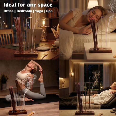 2 in 1 Anti-Ash Incense Holder for Sticks, Upside Down Hanging Incense Burner with Removable Glass Ash Catcher and Wooden Base, Modern Vertical Zen Decor for Home Office Yoga Meditation Room in Saudi Arabia