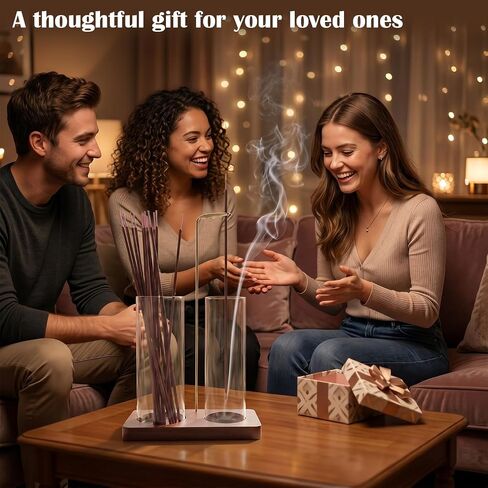 2 in 1 Anti-Ash Incense Holder for Sticks, Upside Down Hanging Incense Burner with Removable Glass Ash Catcher and Wooden Base, Modern Vertical Zen Decor for Home Office Yoga Meditation Room in Saudi Arabia
