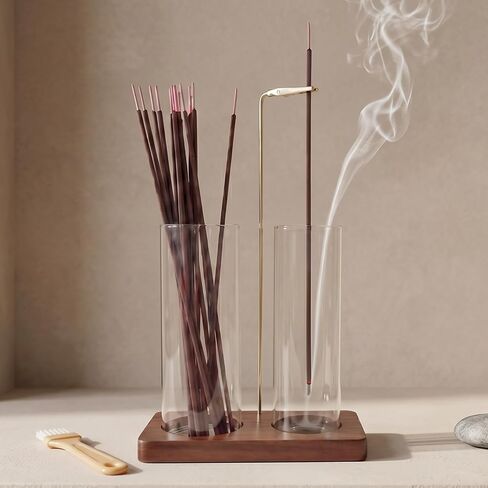 2 in 1 Anti-Ash Incense Holder for Sticks, Upside Down Hanging Incense Burner with Removable Glass Ash Catcher and Wooden Base, Modern Vertical Zen Decor for Home Office Yoga Meditation Room in Saudi Arabia
