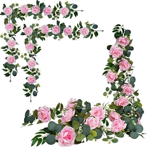 AuroraAria Artificial Flower Garland, White Rose Eucalyptus Vine, 2 Pack 12 ft Total, 6 ft Each, for Wedding Arch, Bridal Shower Backdrop, Table Centerpiece Decor, Home Decor in Saudi Arabia