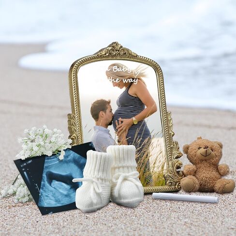 Pregnancy Announcement Mirror Newborn Cozy Shoes 12 Baby Breath Artificial Flowers Bear Doll and White Erasable Pen for Beach Photography Pregnancy Announcement Celebration in Saudi Arabia
