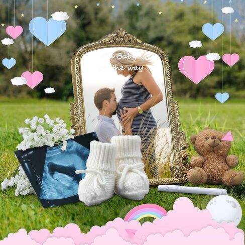 Pregnancy Announcement Mirror Newborn Cozy Shoes 12 Baby Breath Artificial Flowers Bear Doll and White Erasable Pen for Beach Photography Pregnancy Announcement Celebration in Saudi Arabia
