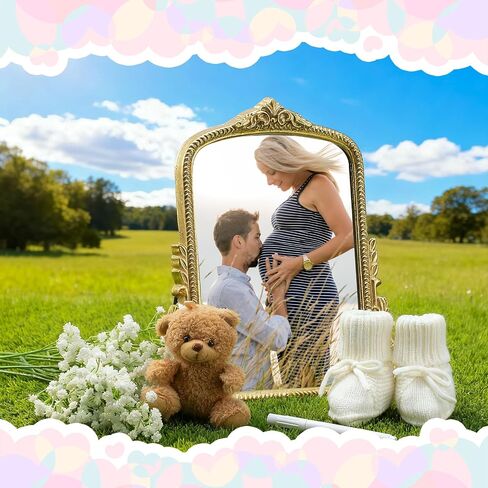 Pregnancy Announcement Mirror Newborn Cozy Shoes 12 Baby Breath Artificial Flowers Bear Doll and White Erasable Pen for Beach Photography Pregnancy Announcement Celebration in Saudi Arabia