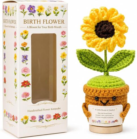 July Birth Flower Hydrangea Crochet Potted Plant Gift, Handmade Style with Wooden Base, Meaningful Birthday Desk Decor, Office Plant for Mom in Saudi Arabia