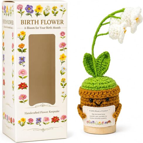 July Birth Flower Hydrangea Crochet Potted Plant Gift, Handmade Style with Wooden Base, Meaningful Birthday Desk Decor, Office Plant for Mom in Kuwait