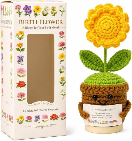 July Birth Flower Hydrangea Crochet Potted Plant Gift, Handmade Style with Wooden Base, Meaningful Birthday Desk Decor, Office Plant for Mom in Kuwait