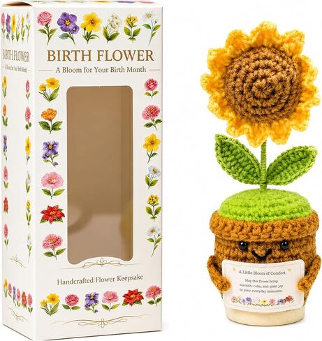 July Birth Flower Hydrangea Crochet Potted Plant Gift, Handmade Style with Wooden Base, Meaningful Birthday Desk Decor, Office Plant for Mom in Kuwait