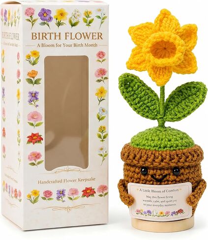 July Birth Flower Hydrangea Crochet Potted Plant Gift, Handmade Style with Wooden Base, Meaningful Birthday Desk Decor, Office Plant for Mom in Kuwait