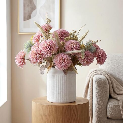 10 Heads Artificial Flowers Ball Mums Indoor for Vase, Large Silk Faux Chrysanthemum with Stems, Fake Bouquet for Home Decor Table Filler, 2 Pack (Beige) in Saudi Arabia