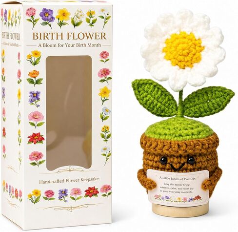 July Birth Flower Hydrangea Crochet Potted Plant Gift, Handmade Style with Wooden Base, Meaningful Birthday Desk Decor, Office Plant for Mom in Kuwait