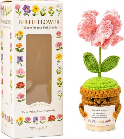 July Birth Flower Hydrangea Crochet Potted Plant Gift, Handmade Style with Wooden Base, Meaningful Birthday Desk Decor, Office Plant for Mom in Kuwait