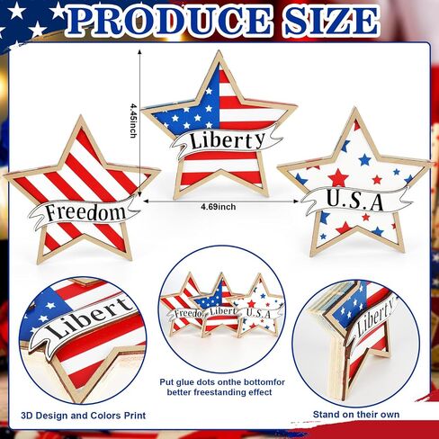 4th of July Decorations,Wooden Stars Patriotic Memorial Day Tiered Tray Decorations,3 Pcs Red White Blue Fourth of July Decorations 250th Anniversary Independence Day Decor for Home Office Table Shelf in Kuwait