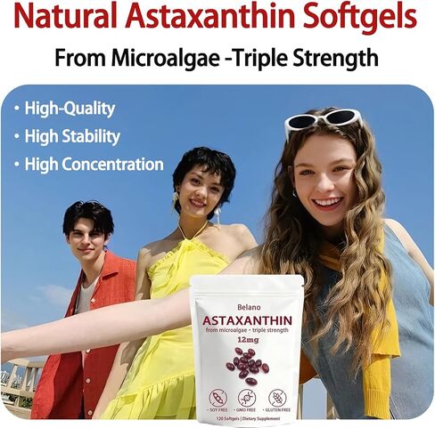 BELANO Nuvapure Astaxanthin12mg，Easy to Swallow, Non-GMO，4-Month Supply，120 Softgels in Saudi Arabia