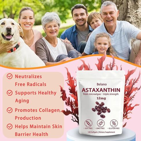 BELANO Nuvapure Astaxanthin12mg，Easy to Swallow, Non-GMO，4-Month Supply，120 Softgels in Saudi Arabia