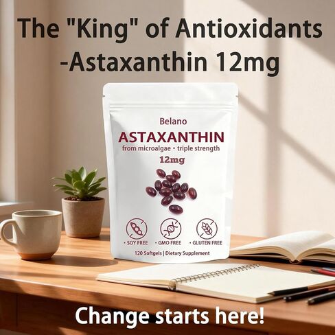 BELANO Nuvapure Astaxanthin12mg，Easy to Swallow, Non-GMO，4-Month Supply，120 Softgels in Saudi Arabia