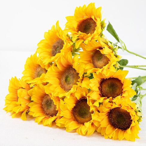 Sunflowers Artificial Flowers with Golden Yellow Long Stem Artificial Flower 10 Pcs for Home Decoration,Spring Easter Flowers,Wedding Arrangement(Golden Yellow) in Saudi Arabia