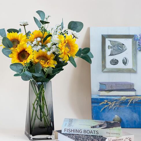 Sunflowers Artificial Flowers with Golden Yellow Long Stem Artificial Flower 10 Pcs for Home Decoration,Spring Easter Flowers,Wedding Arrangement(Golden Yellow) in Saudi Arabia