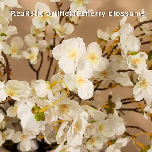 12 Pcs White Cherry Blossom Branches Artificial Flowers for Decoration, Fake Flowers Stems Fake Cherry Blossoms Silk Flowers for Indoor Table Centerpieces Vase Wedding Office Home Party Decor in Saudi Arabia
