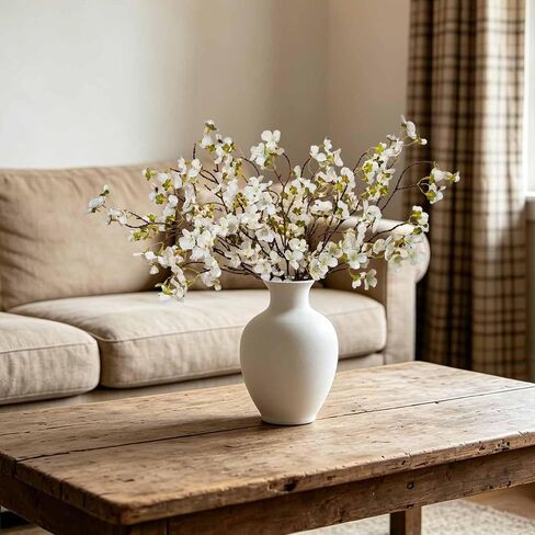 12 Pcs White Cherry Blossom Branches Artificial Flowers for Decoration, Fake Flowers Stems Fake Cherry Blossoms Silk Flowers for Indoor Table Centerpieces Vase Wedding Office Home Party Decor in Saudi Arabia