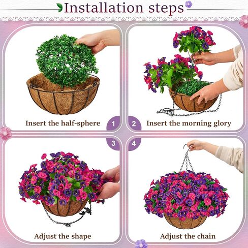 TTQ Set of 2 Artificial Hanging Flower Baskets for Outdoor Decor, 16 Bundles Faux Silk Morning Glory Flowers with 2 Hanging Baskets for Porch Patio Balcony Garden Spring Summer Decoration in Saudi Arabia