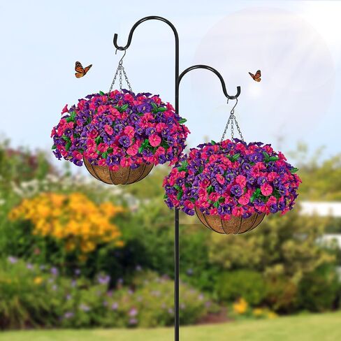 TTQ Set of 2 Artificial Hanging Flower Baskets for Outdoor Decor, 16 Bundles Faux Silk Morning Glory Flowers with 2 Hanging Baskets for Porch Patio Balcony Garden Spring Summer Decoration in Saudi Arabia