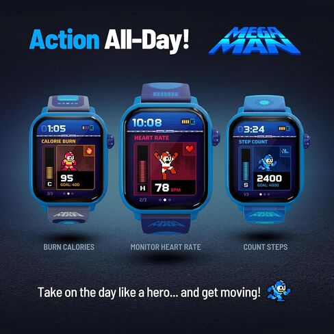 Mega Man Digital Gaming Watch – Built from Mega Man™ 2, Classic & Arcade Modes, Non-Connected, Step Counter, Heart and Calories Tracking, Includes 2 Bands in Saudi Arabia