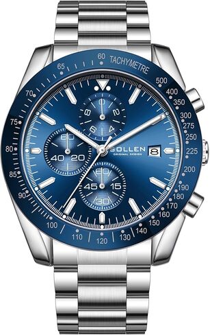 Mens Chronograph Watches, Analog Quartz Watch for Men, Big Face Stainless Steel Watch with Calendar, 30M Waterproof Business Work Casual Dress Designer Mens Wrist Watches, Elegant Gifts for Men in Kuwait