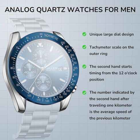 Mens Chronograph Watches, Analog Quartz Watch for Men, Big Face Stainless Steel Watch with Calendar, 30M Waterproof Business Work Casual Dress Designer Mens Wrist Watches, Elegant Gifts for Men in Kuwait