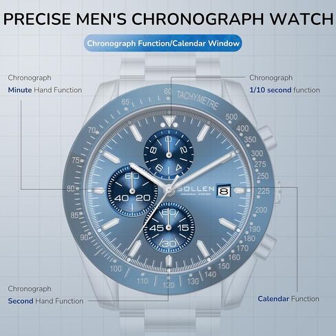 Mens Chronograph Watches, Analog Quartz Watch for Men, Big Face Stainless Steel Watch with Calendar, 30M Waterproof Business Work Casual Dress Designer Mens Wrist Watches, Elegant Gifts for Men in Kuwait