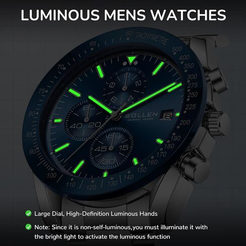 Mens Chronograph Watches, Analog Quartz Watch for Men, Big Face Stainless Steel Watch with Calendar, 30M Waterproof Business Work Casual Dress Designer Mens Wrist Watches, Elegant Gifts for Men in Kuwait