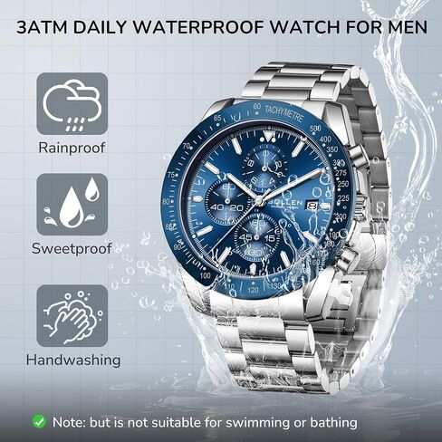 Mens Chronograph Watches, Analog Quartz Watch for Men, Big Face Stainless Steel Watch with Calendar, 30M Waterproof Business Work Casual Dress Designer Mens Wrist Watches, Elegant Gifts for Men in Kuwait