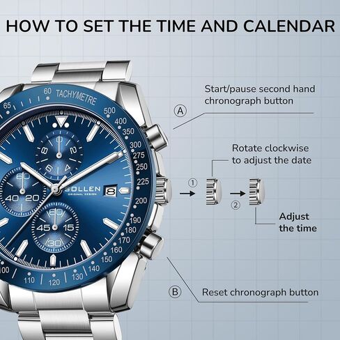 Mens Chronograph Watches, Analog Quartz Watch for Men, Big Face Stainless Steel Watch with Calendar, 30M Waterproof Business Work Casual Dress Designer Mens Wrist Watches, Elegant Gifts for Men in Kuwait