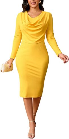 shengfan Women's Elegant Business Bodycon Dress Church Long Sleeve Wrap Pencil Wear to Work Midi Dresses in Saudi Arabia
