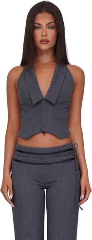 Tiger Mist Fedra Halter Neck Vest with Button Front and Backless Tie in Saudi Arabia