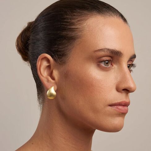 Chunky Gold and Silver Stud Earrings for Women, 14K Gold Plated Matte Brushed Statement Geometric Earrings, Minimalist Water Drop Square Round Oval Rectangle Design Jewelry in Kuwait