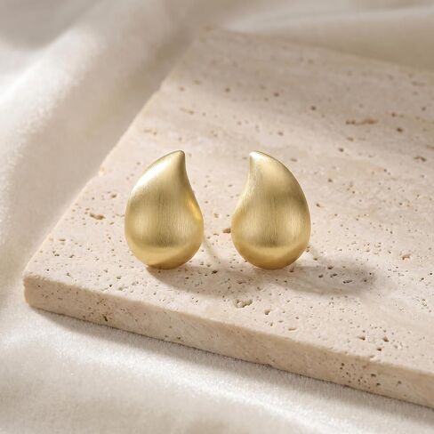 Chunky Gold and Silver Stud Earrings for Women, 14K Gold Plated Matte Brushed Statement Geometric Earrings, Minimalist Water Drop Square Round Oval Rectangle Design Jewelry in Kuwait