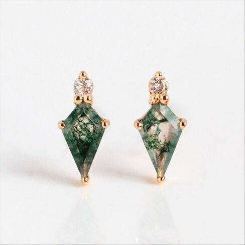 Natural Moss Agate Stud Earring Kite Shape Earring Sterling Silver Earring Moss Agate Kite Stud Earring Women Christmas Gift in Kuwait