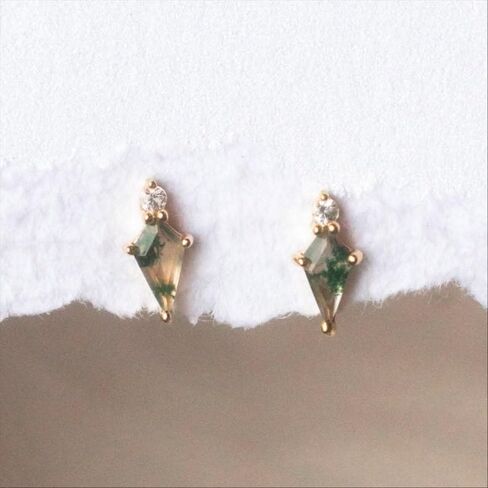 Natural Moss Agate Stud Earring Kite Shape Earring Sterling Silver Earring Moss Agate Kite Stud Earring Women Christmas Gift in Kuwait
