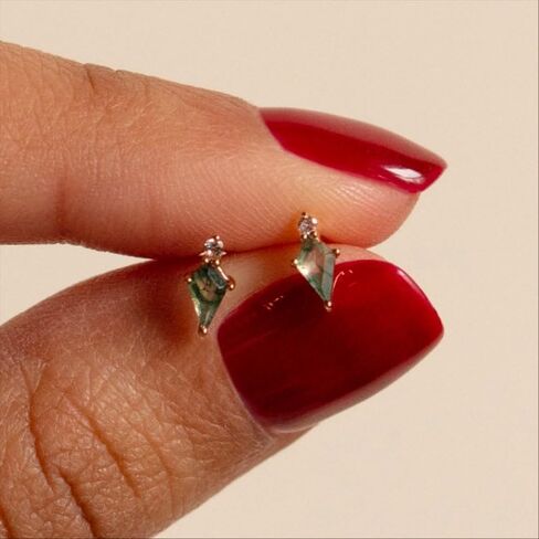 Natural Moss Agate Stud Earring Kite Shape Earring Sterling Silver Earring Moss Agate Kite Stud Earring Women Christmas Gift in Kuwait