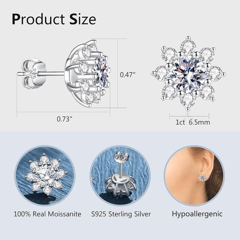 2CT Moissanite Stud Earrings for Women Wife D Color VVS1 Round Cut Moissanite for Mom Her S925 Sterling Silver for Anniversary Birthday Christmas Valentines in Saudi Arabia