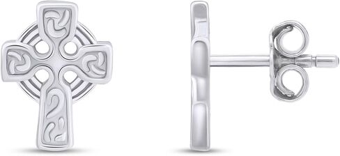 14k Gold Over Sterling Silver Plain Metal Celtic faith cross stud earrings For Womens in Kuwait